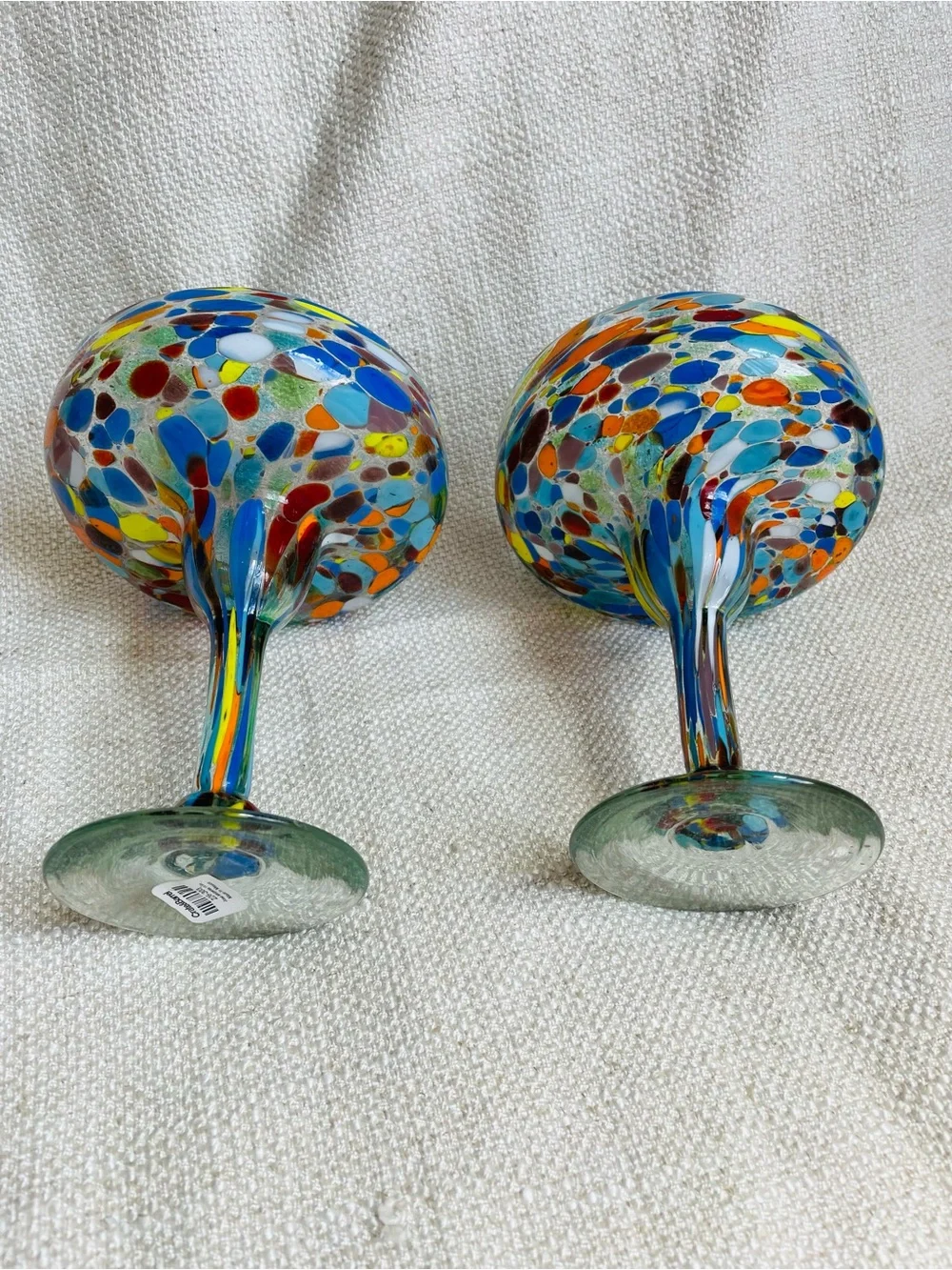 (2) Crate & Barrel Handblown Multicolor Speckled Glass Compote Martini Glasses